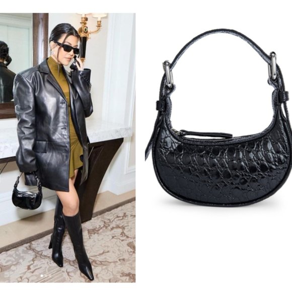 BY FAR Handbags - BY FAR Mini Leather Croc Embossed Soho Shoulder Bag in Black